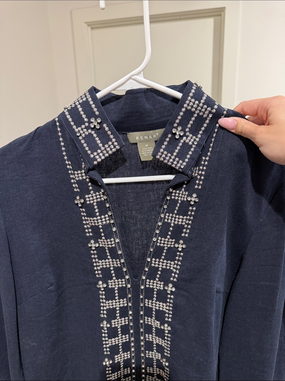 Kenar Navy Beaded V-Neck Tunic